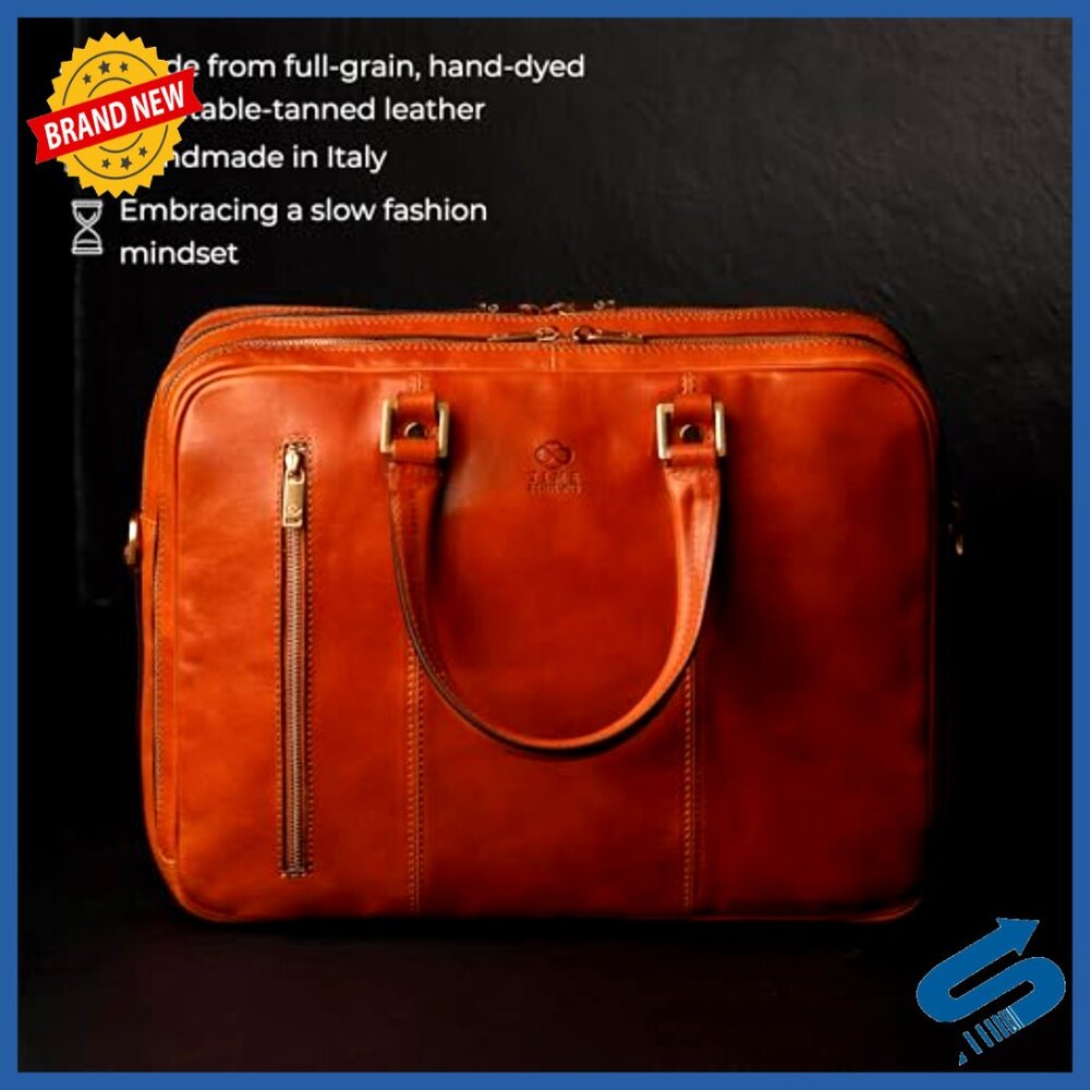 Full Grain Leather Laptop Briefcase Backpack Convertible 15" Messenger Bag - Picture 4 of 7